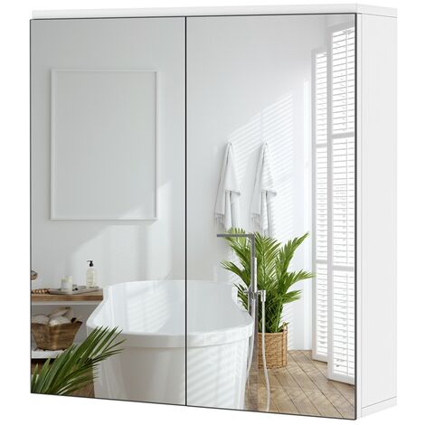 Armario de espejo de baño con espejo, armario de pared de baño, armarios de  pared con puertas de espejo doble, acero inoxidable pulido (color blanco