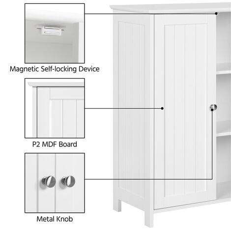 Yaheetech Armario Baño Mueble Baño de Suelo Mueble Auxiliar Cocina con 2 Puertas Cajoneras para Salón Pasillo Entrada Blanco 60 x 30 x 80 cm