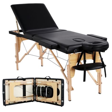 Homevive Camilla Masaje 3 Zonas-Plegable/Profesional/Portátil -Carga 250kg-213×82cm-Altura Ajustable-Madera Haya-para Belleza/Tatuaje/SPA-con Bolsa de Transporte