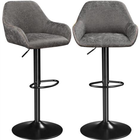 Homevive Pack de Taburete de Bar Taburete Altura Ajustable Capacidad de Carga 136 KG Taburete con Reposapiés 2 Unidades/Gris
