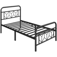 Homevive Marco de Cama Individual Adecuado para Colchón de 90x190 cm Estructura Metálica de Cama con Espacio Almacenamiento Estilo Moderno Industrial Negro