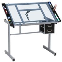 Yaheetech Mesa de Dibujo Inclinable Mesa de Pintura Multifuncional Escritorio con Tapa de Cristal 104x 60x 80cm para Arte Estudio con Tablero Ajustable de 0° a 60°