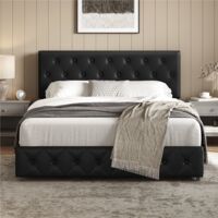 Homevive Cama Tapizado con Cabecero Ajustable en Altura 2 Cajones con Ruedas Espacio de Almacenamiento Cama Doble Matrimonial 160 x 200 cm Negro