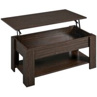Homevive Mesa Centro Elevable con Estante Mesa Café con Revistero Mesita Baja de Moderno Grande para Salón 120 × 59 × 49-63,5 cm Espresso