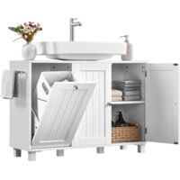 Homevive Armario Bajo Lavabo con Cestos de Ropa Sucia Mueble de Baño con Puertas Estantes Ajustables Blanco
