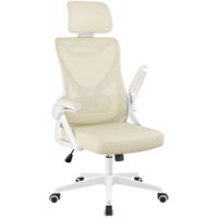 Homevive Silla de Oficina Ergonómica de Malla con Soporte Lumbar Silla de Escritorio Móvil con Reposabrazos Altura Ajustable Reposacabezas Beige