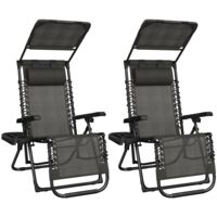Homevive Silla Reclinable de Gravedad Cero con Toldo Tumbona Plegable de Camping con Reposacabezas Portavasos Gris Oscuro