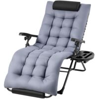 Homevive Silla Plegable de Gravedad Cero con Cojín Grueso Tumbona Reclinable con Reposacabezas Portavasos Gris Oscuro