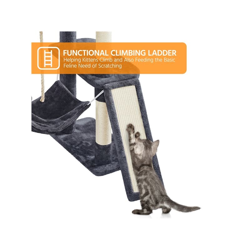 Tiragraffi Per Gatti 160 Cm Con Amaca E Condominio - In Sisal E Truciolato, Grigio - Foto 4