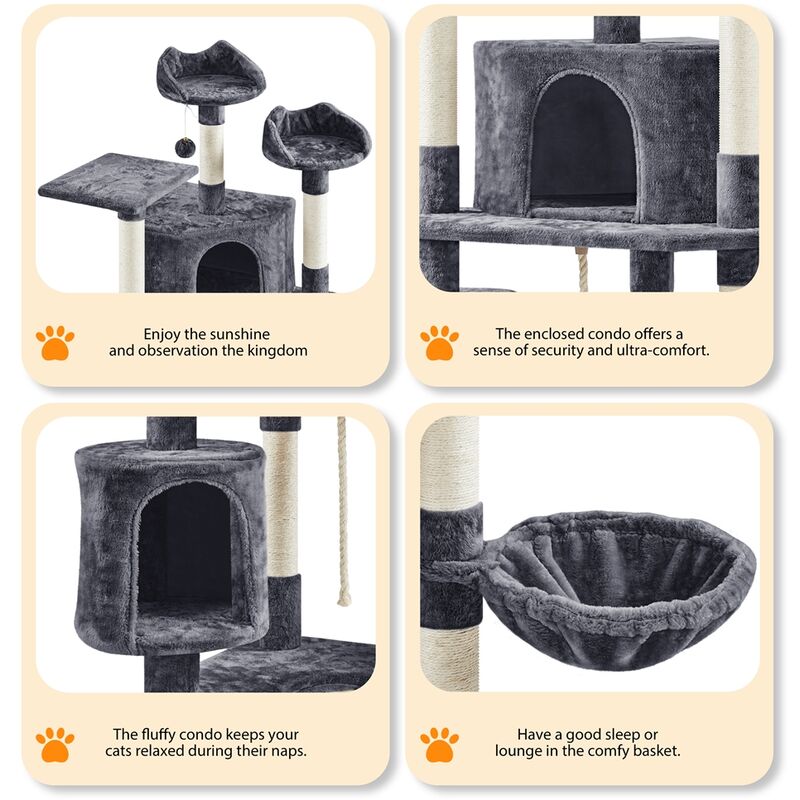 Albero Tiragraffi In Sisal Naturale E Truciolato 50 × 34,5 × 87 Cm Con Posatoio Condominio Gioco Grigio Scuro 4099917274754