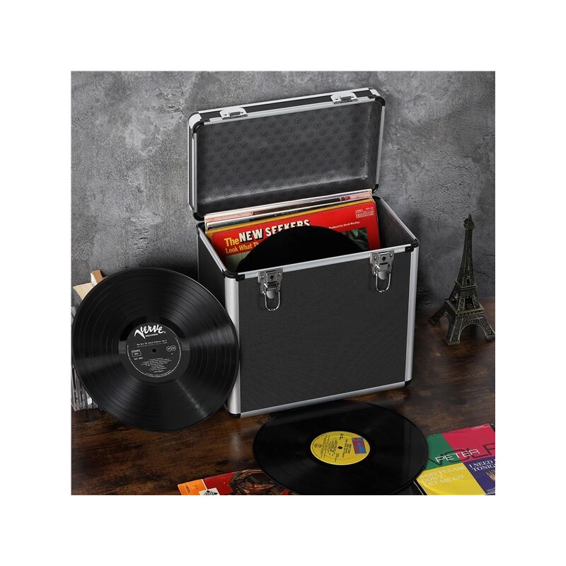 Custodia Rigida Per LP In Lega Alluminio OUTMEE Valigetta In Vinile Per Circa 50 LPs, Design In Lega Di Alluminio, Nera, 340x365x205 Mm Custodia Per Dischi Lp - 8