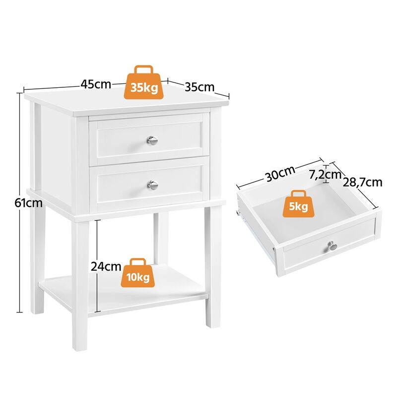 Yaheetech Set 2 Comodini Con Cassetti - Moderni, Bianchi, 61x45x35 Cm, Legno MDF E Pino, Per Camera Da Letto - Foto 12