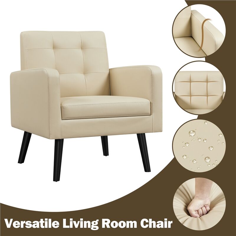 Yaheetech Poltrona Lounge da Salotto Imbottita con Braccioli e Schienale  Gambe in Legno Stile Moderno da Lettura/Riposo/Lavoro/Bar Beige/Pelle  Sintetica