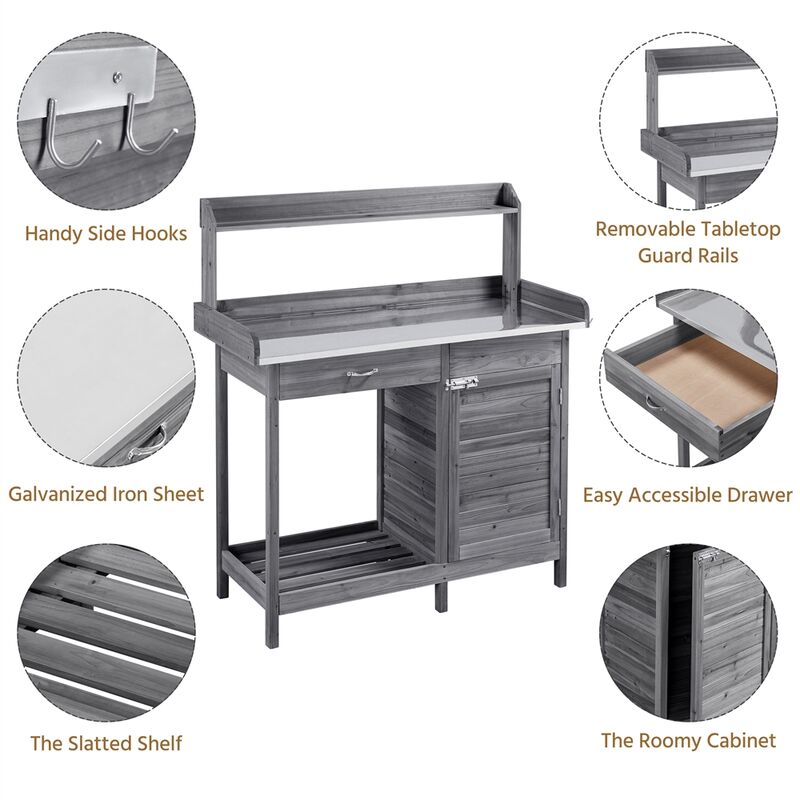 Tavolo Da Giardinaggio Uniprodo In Acciaio Zincato 112x61x109 Cm - Banco Da Lavoro Con Ripiano, Compatto E Resistente - Foto 8