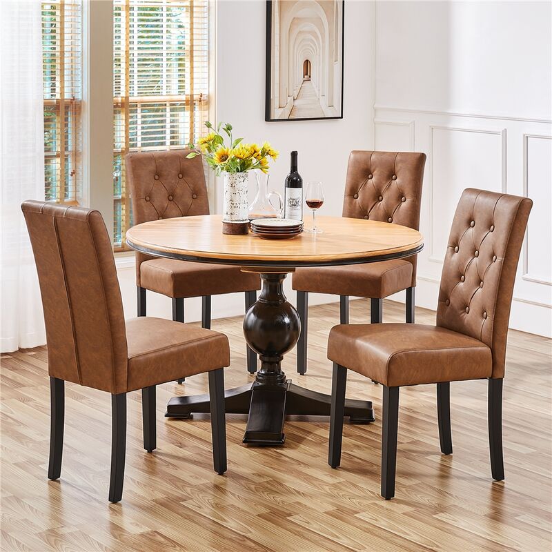 Set di 2 sedie da pranzo con schienale alto in tessuto ciniglia color crema e gambe in legno chiaro 04_0007321 | Leroy Merlin