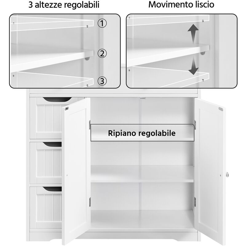 Armadietto Da Bagno In MDF Bianco 81x30x81.5 Cm - Con Cassetti, Ripiani Regolabili E Ante - Mobile Indipendente Per Soggiorno O Bagno - Foto 3