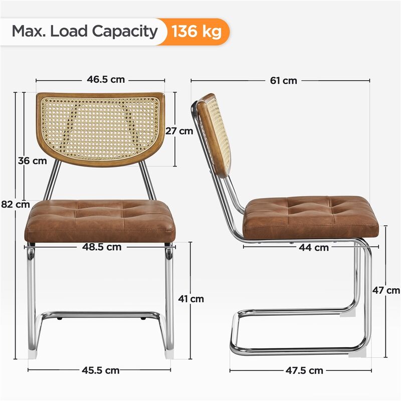 Yaheetech Set 2 Sedie Sala da Pranzo Imbottite Classiche Moderne in Finta  Pelle e Metallo a Sbalzo Portata 136 Kg Marrone Retro