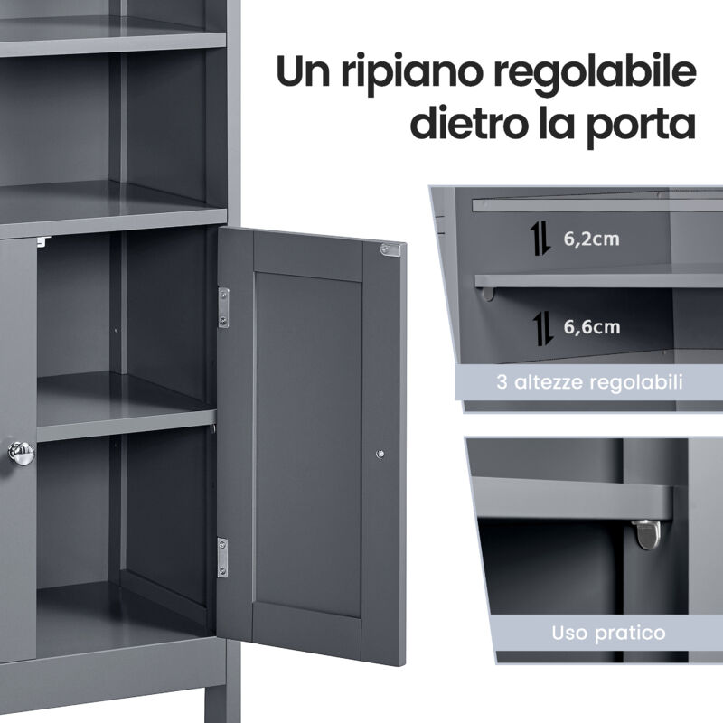 Mobiletto Da Bagno LDAILY Moccha A Pavimento 3 Cassetti E Armadio Con Ripiano Regolabile, Autoportante, Colore Nero