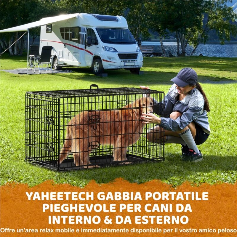 Gabbia Per Cani Pieghevole Yaheetech 107x60x66cm - Kennel Metallo Con Vassoio E Doppia Porta - Foto 11