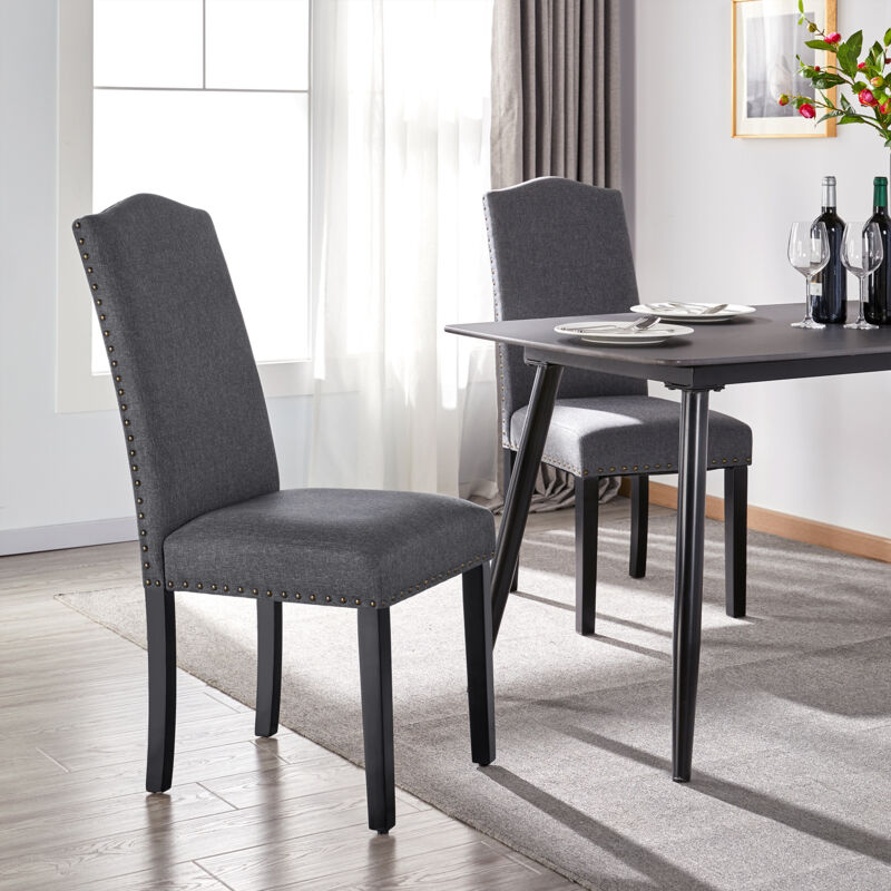 Livinia Seattle Set Di 2 Sedie Da Pranzo In Legno Massello - Stile Fattoria Con Schienale A Scala E Seduta Imbottita (Nero, 40x47x89 Cm) - 3