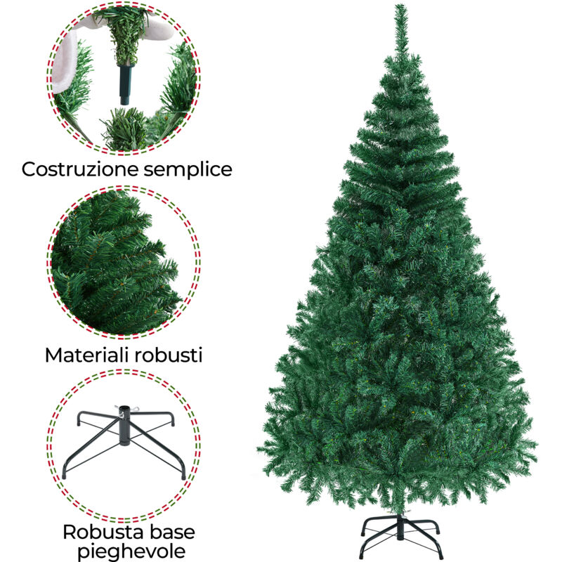 Albero Di Natale Artificiale 1,8 M - 1200 Punte In PVC, Base Metallica Pieghevole, Verde, Perfetto Per Interni Ed Esterni