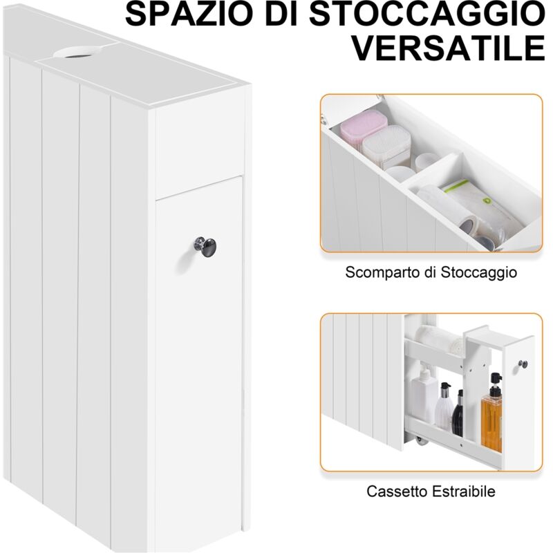 Mobile Bagno Yaheetech Con Ruote - Armadietto Scorrevole In Legno 70x20x72cm Con Ripiani Regolabili