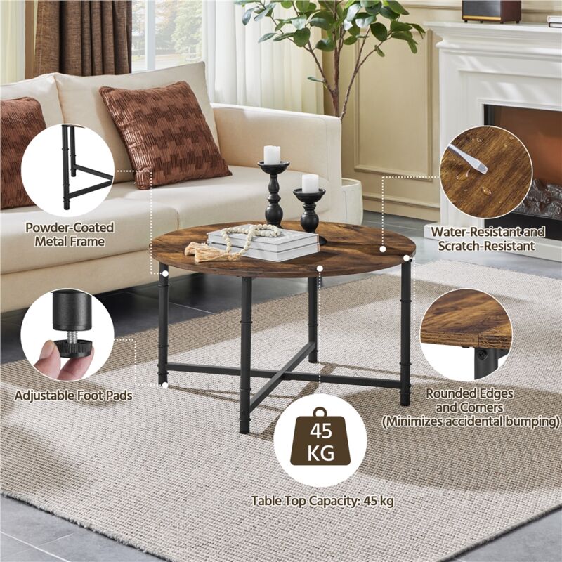 Tavolino Da Caffè Rotondo Yaheetech 80cm - Legno E Metallo Con Piedini Regolabili, Stile Industriale - Foto 4