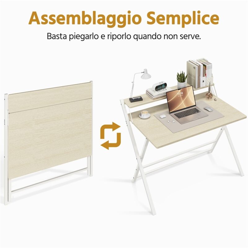 Scrivania Pieghevole Legno 80x40cm - Tavolo Salvaspazio Per PC, Ufficio E Camera - Foto 7