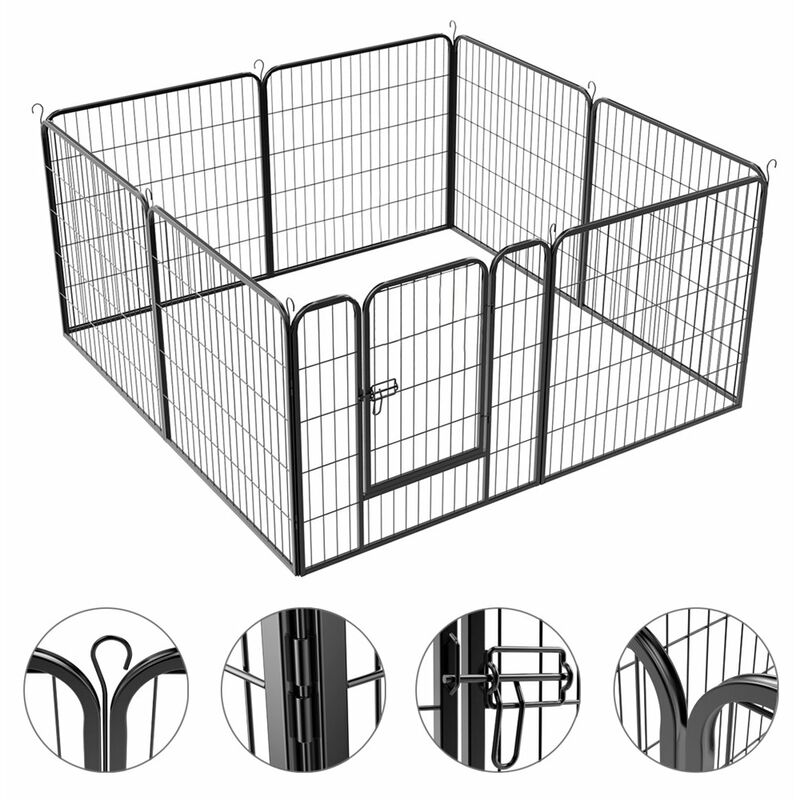 Yaheetech Recinto per Cani Cuccioli Conigli Gatti Animali da Interno e  Esterno Giardino Rete Recinzione Ferro 8 Pannelli 80 x 80 cm