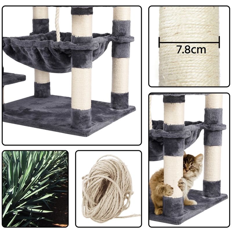 Yaheetech Tiragraffi Albero per Gatti Adulti con Giocchi per Gatto 61 x 51 x  147 cm 2 Palline Amaca Cuccia Graffiatoio in Corda Sisal Naturale Grigio  Scuro