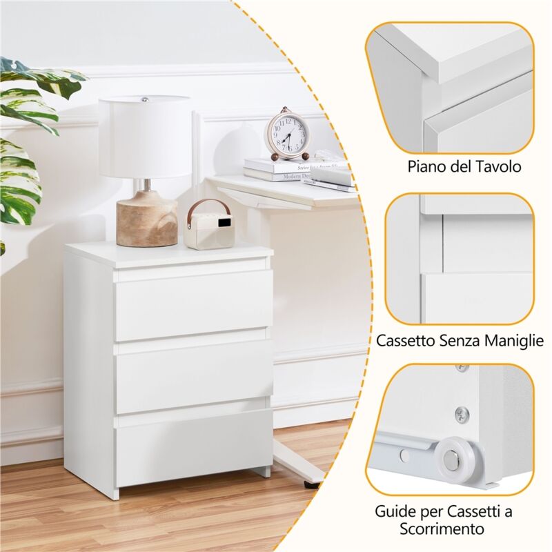 Comodino Yaheetech Con 2 Cassetti E Ripiano – 61x45x35 Cm, Bianco, In MDF, Mobiletto Da Notte Per Camera Da Letto - 2