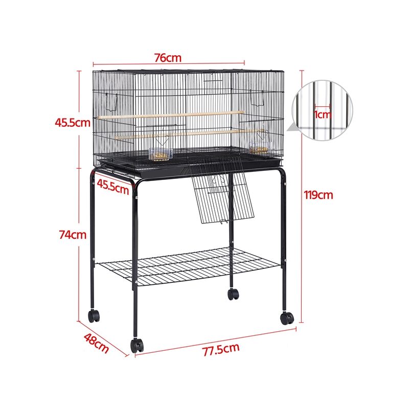 Yaheetech Gabbia Voliera per Uccelli Pappagalli Inseparabili Calopsite con  Piedistallo in Metallo da Interno e Esterno 77,5 x 48 x 119 cm Nera