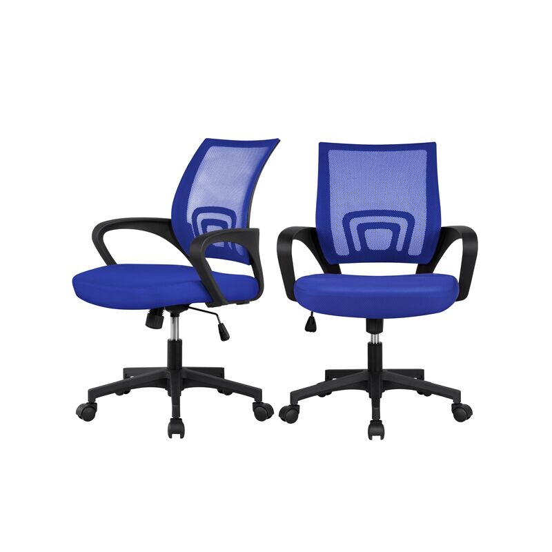 Yaheetech Set 2 Sedie da Scrivania Ufficio in Rete a Rotelle Girevole  Ergonomica Direzionale Inclinabile Altezza Regolabile con Braccioli Blu