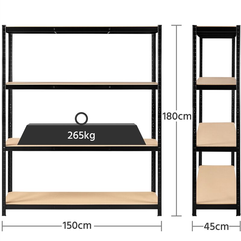 Yaheetech Scaffale/Scaffalatura Metallo a 4 Ripiani per Garage 150 x 45 x  180 cm Altezza Regolabile Portata Massima 265 kg per Ripiano Scaffali da  Negozio Magazzino Nero