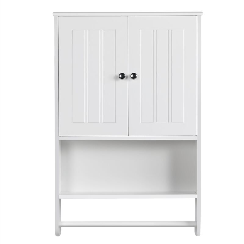 Yaheetech Armadietto/Mobiletto Bagno Sospeso Bianco Cucina Salvaspazio  Pensile da Parete con 2 Ante Ripiano Regolabile Asta Porta Asciugamani 48,5  x 14 x 73 cm