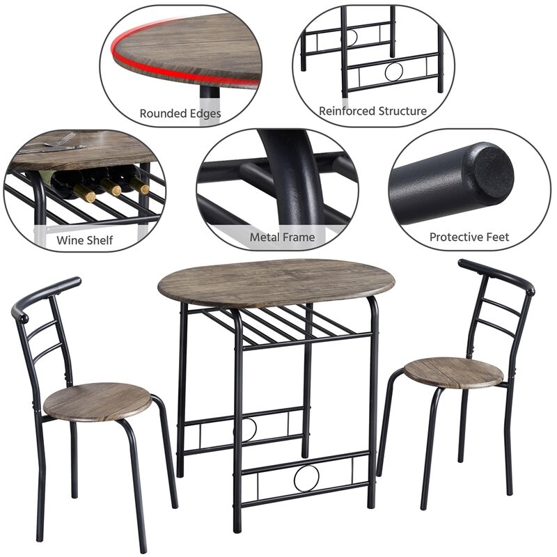 Yaheetech Set Mobili da Bar Tavolo e 2 Sedie Sala da Pranzo Cucina Piccoli  Spazi Salvaspazio Balcone per 2 Persone in Legno e Metallo Sedia Portata  136 kg Marrone : : Casa e cucina