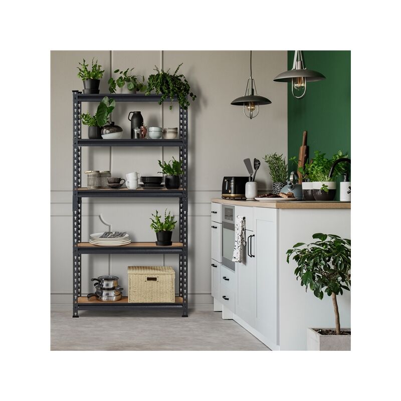 Yaheetech Scaffale Garage 5 Ripiani - Acciaio E MDF, 153x75x30 Cm, Carico 175 Kg Per Ripiano, Argento - Foto 6