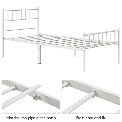 Yaheetech Struttura Letto in Ferro Battuto a Doghe in Metallo Bianco 90 x  190 cm