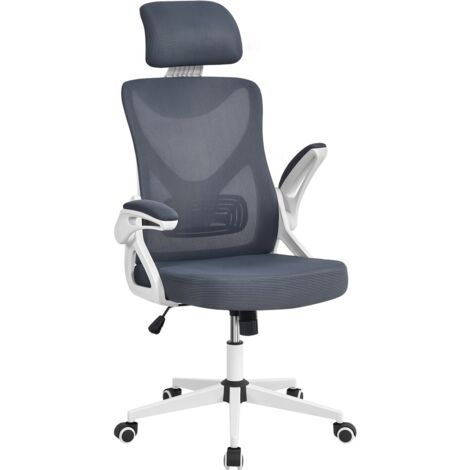 Yaheetech Sedia Ufficio Ergonomica con Braccioli Poggiatesta Regolabile Schinale Alto Reclinabile Poltrona Scrivania Girevole Bianca/Grigia