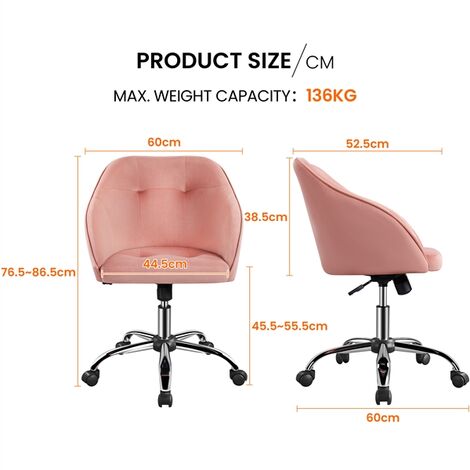 Sedia Da Ufficio Yaheetech In Velluto - Girevole, Reclinabile E Regolabile, Grigia, Portata 136 Kg - Foto 4