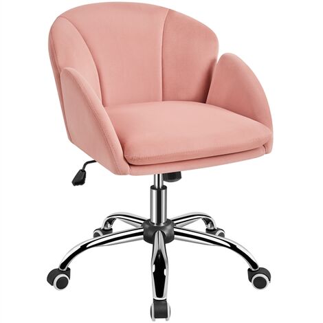 Yaheetech Sedia Poltroncina per Ufficio Ergonomica in Velluto Imbottita Altezza Regolabile Girevole Portata 136 kg Rosa Chiaro