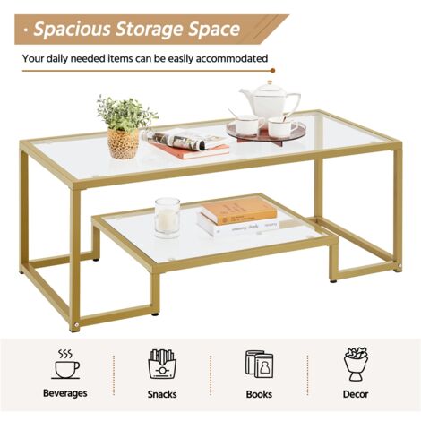 Set Moderno Di Tavolini Da Caffè In 2 Pezzi Con Cassetti E Superficie Elegante Okwish 80918488