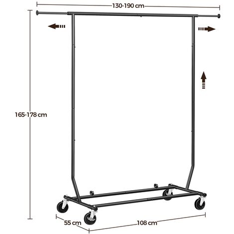 Yaheetech Stand Appendiabiti con Ruote da Terra Estensibile 130-190 cm in  Metallo Cromato Portabiti Regolabile in Altezza 165-178 cm Portata 90 kg