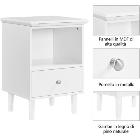 Yaheetech Comodino Camera Da Letto Comodino Da Notte Ripiano Estraibile Tavolino Da Divano