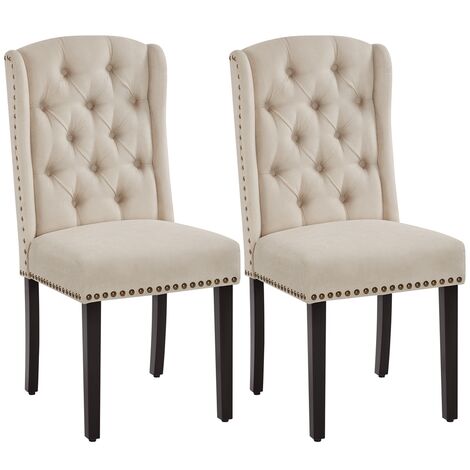 Yaheetech Set 2 Sedie Sala da Pranzo Tessuto Moderne Imbottite Eleganti Gambe in Legno Massello Schienale Alto Beige