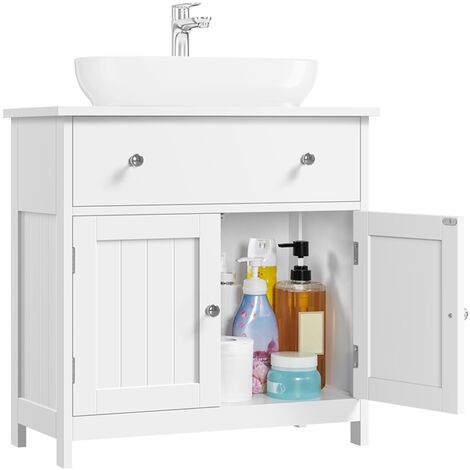 Yaheetech Mobile da Bagno Sottolavabo Mobiletto con Cassetto e Ripiano Portaoggetti Armadietto da Terra per Lavandino Salvaspazio Bianco