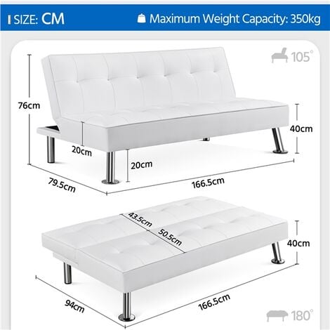 Yaheetech Divano Letto Reclinabile Convertibile in Letto 105° - 180° da Soggiorno Salotto Ecopelle/Bianco