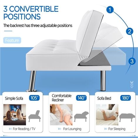 Yaheetech Divano Letto Reclinabile Convertibile in Letto 105° - 180° da Soggiorno Salotto Ecopelle/Bianco