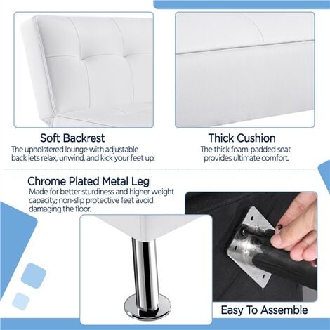 Yaheetech Divano Letto Reclinabile Convertibile in Letto 105° - 180° da Soggiorno Salotto Ecopelle/Bianco