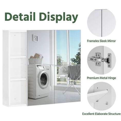 Yaheetech Armadietto a Specchio da Bagno Specchiera Moderna Mobilettto da Parete a 3 Riapiani Regolabili 70,5 x 60,5 x 15 cm Bianco
